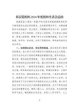 基层党组织2024年度组织生活会总结