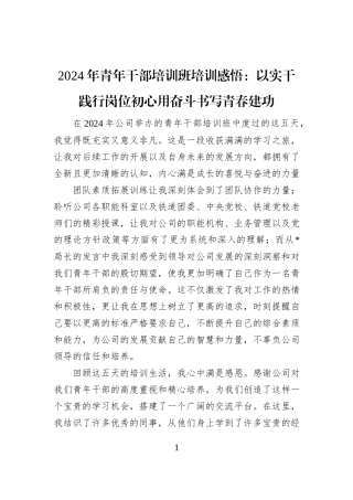 2024年青年干部培训班培训感悟：以实干践行岗位初心用奋斗书写青春建功
