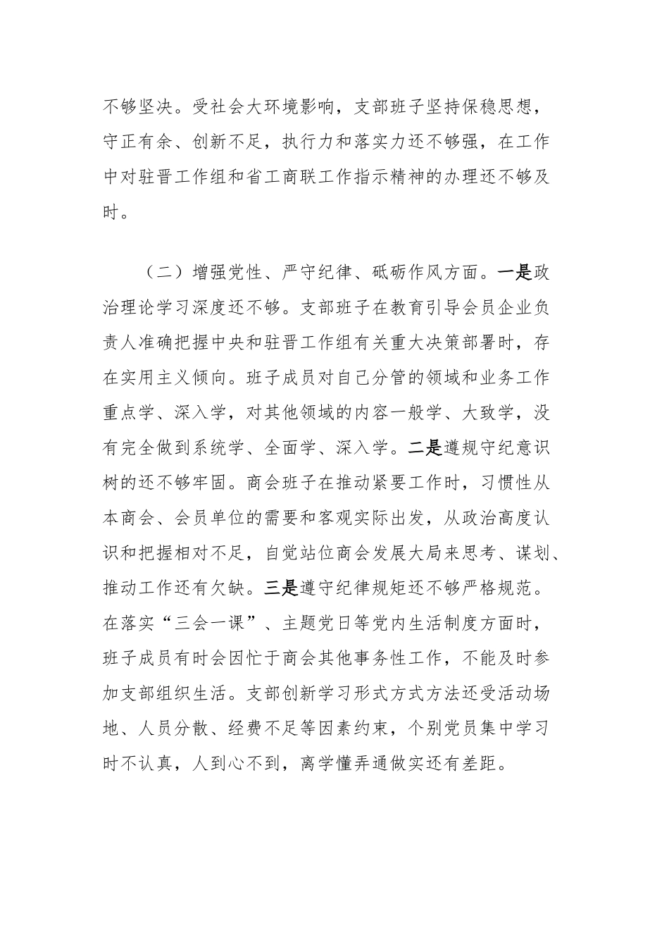 2024年商会支部组织生活会班子对照检查材料_第2页