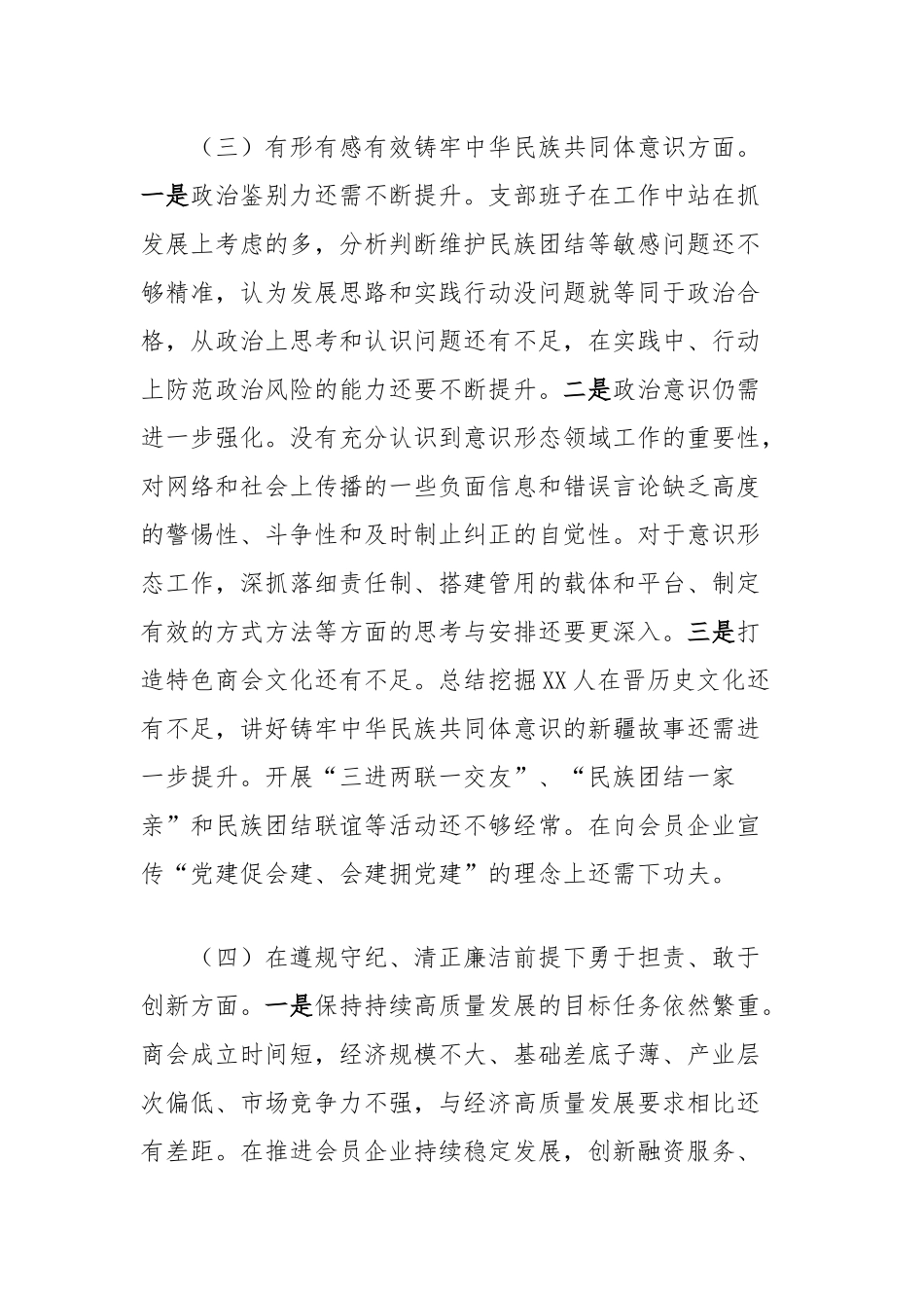 2024年商会支部组织生活会班子对照检查材料_第3页