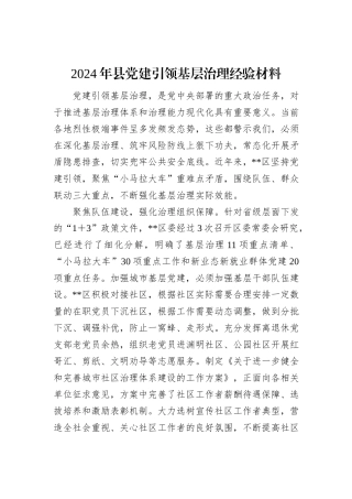2024年县党建引领基层治理经验材料