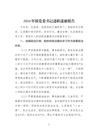 2024年镇党委书记述职述廉报告