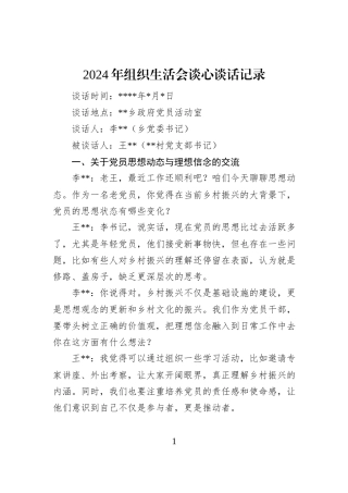 2024年组织生活会谈心谈话记录
