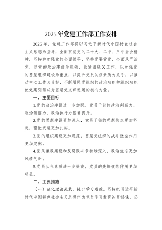 2025年党建工作部工作安排
