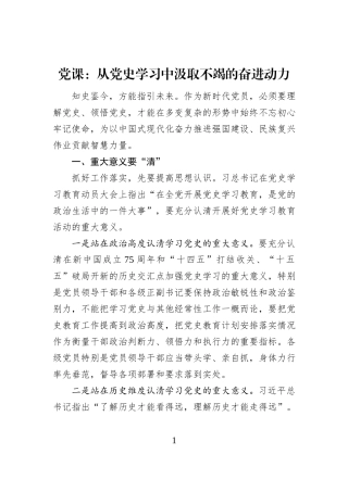 党课：从党史学习中汲取不竭的奋进动力