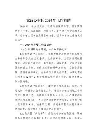 党政办主任2024年工作总结