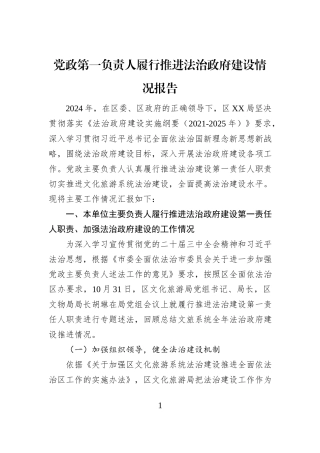 党政第一负责人履行推进法治政府建设情况报告