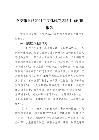 党支部书记2024年度抓机关党建工作述职报告