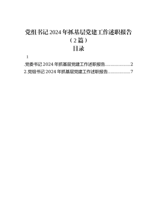 党组书记2024年抓基层党建工作述职报告（2篇）