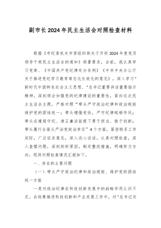 副市长2024年民主生活会对照检查材料