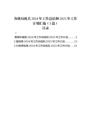各级局机关2024年工作总结和2025年工作计划汇编（3篇）