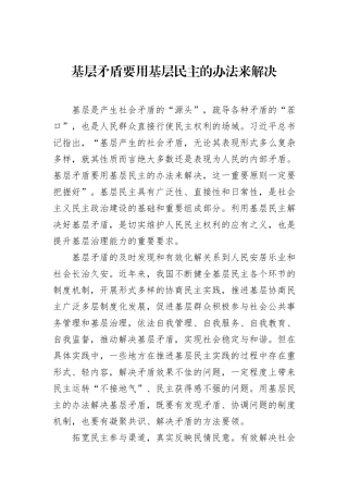 基层矛盾要用基层民主的办法来解决