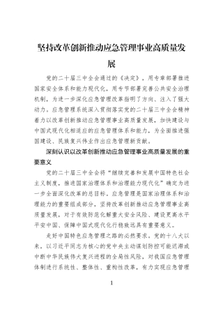 坚持改革创新推动应急管理事业高质量发展