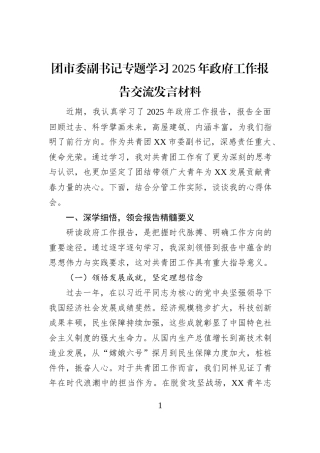 团市委副书记专题学习2025年政府工作报告交流发言材料
