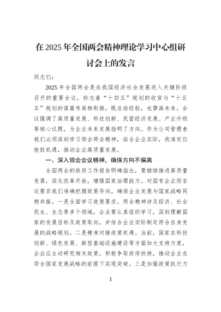 在2025年全国两会精神理论学习中心组研讨会上的发言