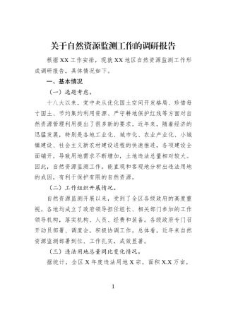 关于自然资源监测工作的调研报告