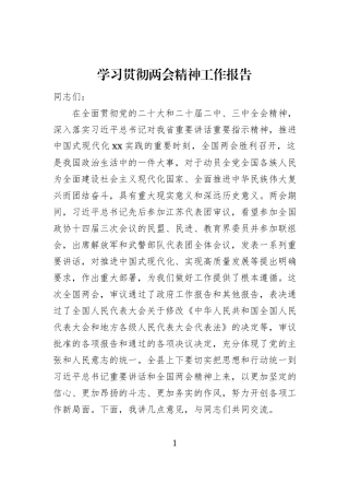 学习贯彻两会精神工作报告