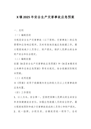 X镇2025年安全生产灾害事故应急预案
