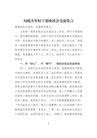 局机关年轻干部座谈会交流发言