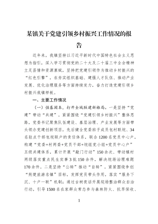 某镇关于党建引领乡村振兴工作情况的报告