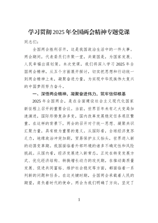 学习贯彻2025年全国两会精神专题党课