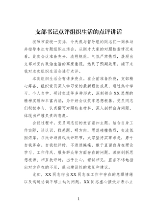 支部书记点评组织生活的点评讲话