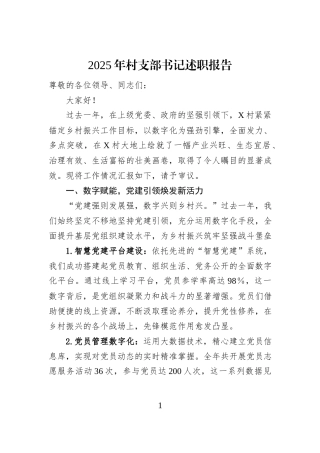 2025年村支部书记述职报告