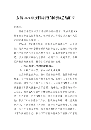 乡镇2024年度目标责任制考核总结汇报