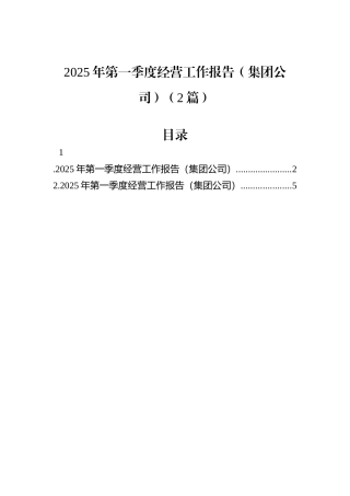 2025年第一季度经营工作报告（集团公司）（2篇）