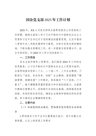 国企党支部2025年工作计划