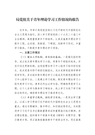 局党组关于青年理论学习工作情况的报告