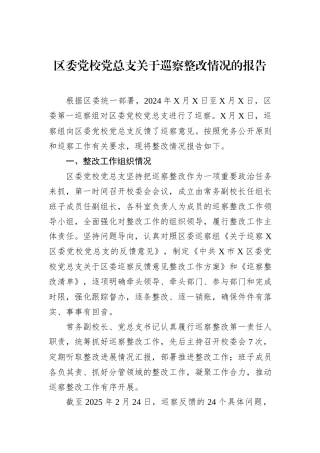 区委党校党总支关于巡察整改情况的报告