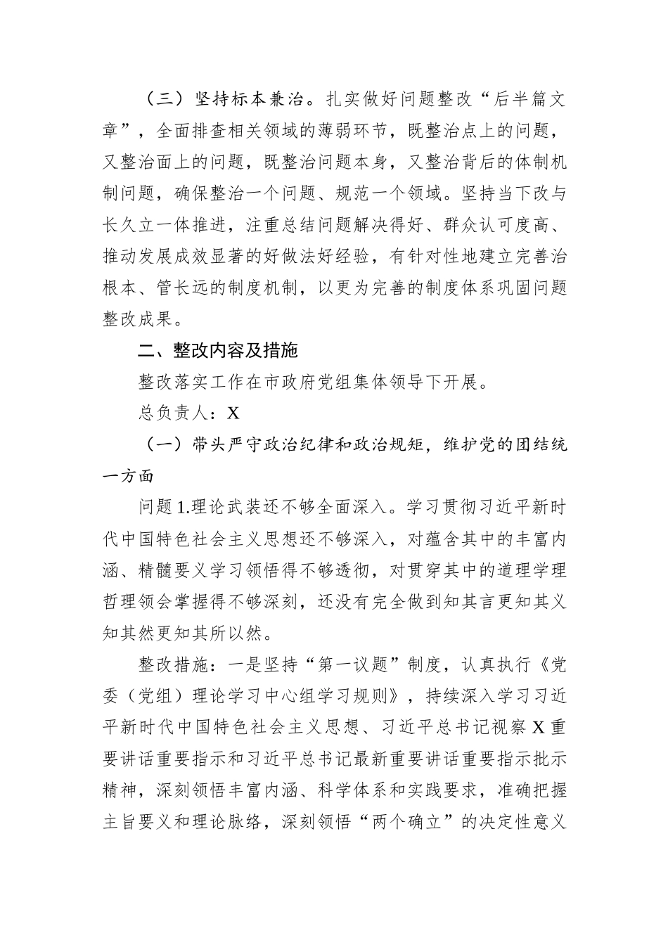 市人民政府党组2024年度民主生活会查摆问题整改落实方案_第2页