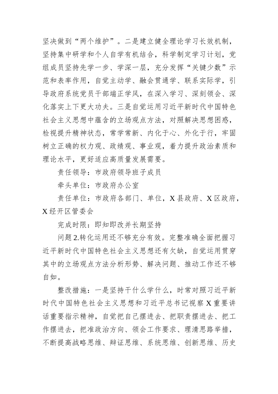 市人民政府党组2024年度民主生活会查摆问题整改落实方案_第3页