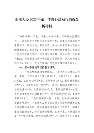市重大办2025年第一季度经济运行情况分析材料