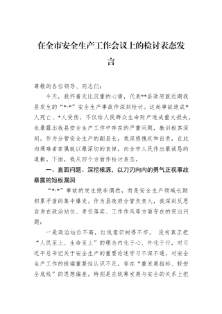 在全市安全生产工作会议上的检讨表态发言
