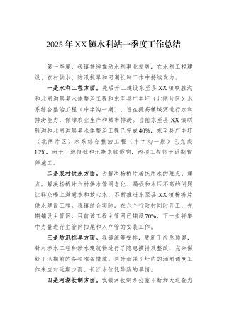 2025年XX镇水利站一季度工作总结