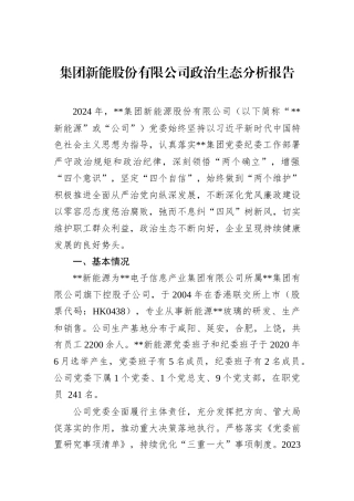 集团新能股份有限公司政治生态分析报告