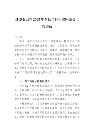 县委书记在2025年全县年轻干部座谈会上的讲话