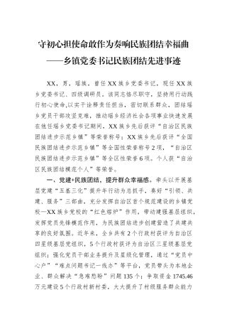 守初心担使命敢作为奏响民族团结幸福曲——乡镇党委书记民族团结先进事迹.docx