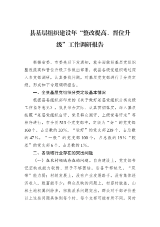 县基层组织建设年“整改提高、晋位升级”工作调研报告.docx