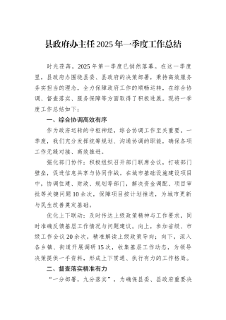 县政府办主任2025年一季度工作总结.docx