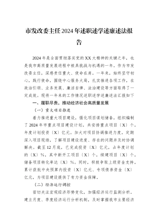 市发改委主任2024年述职述学述廉述法报告.docx