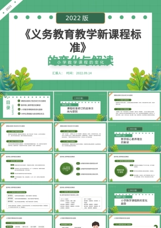 2022《义务教育教学新课程标准》的变化与解读PPT绿色卡通风小学数学课程的变化课件模板.pptx