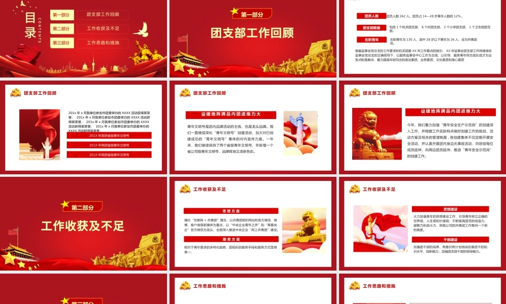 团委工作总结PPT红色简洁共青团基层团支部团支书团委年终工作述职汇报模板.pptx