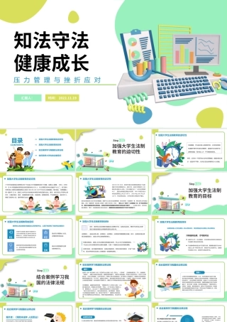 2022执法守法健康成长PPT卡通风压力管理与挫折应对教育培训宣传课件模板.pptx