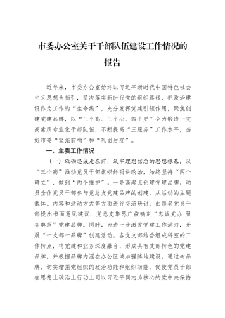 市委办公室关于干部队伍建设工作情况的报告.docx
