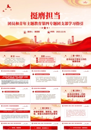 团员和青年主题教育第四专题团支部学习指引PPT精美创意2024挺膺担当团课模板.pptx