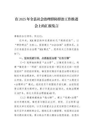 在2025年全县社会治理群防群治工作推进会上的汇报发言.docx