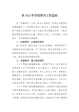 乡2025年学雷锋月工作总结.docx